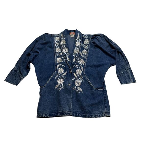 Vintage Niya Collection Heavily Embellished Blue Denim Jean Jacket Sz M - Picture 4 of 16